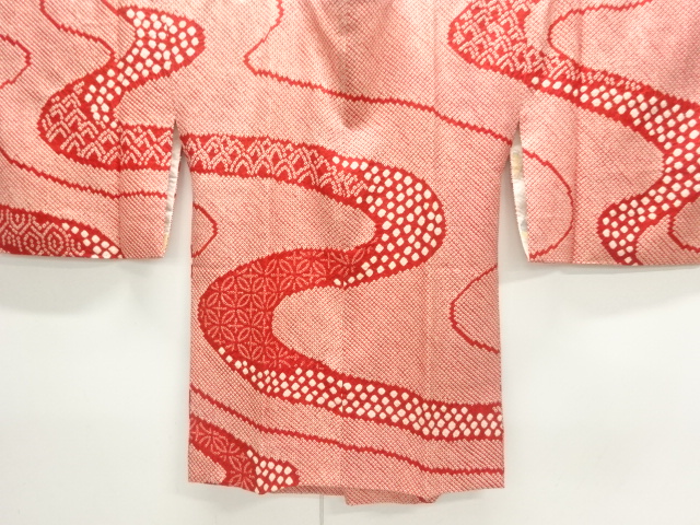 JAPANESE KIMONO / ANTIQUE MICHIYUKI COAT / SILK / ALL SHIBORI / FLOWER